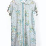 Vintage 60s 70s Short Sleeve Baby Blue Floral Lace Housecoat House Dress M Photo 0