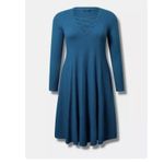 Torrid NWT  Blue Waffle‎ Long Sleeve Lace Up Neck Fit Flare Dress Size 1X Pockets Photo 4