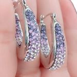 Sterling Silver 925  Lavender Crystal Hoop Earrings Photo 3