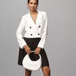 Anthropologie Maeve Linen Cropped Blazer Double Breasted Jacket Button White S Photo 7