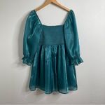 Thirty Thirty LA Teal Puff Sleeve Satin Mini Dress Size Large Blue Photo 4