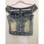 SheIn  Women's Blue Denim Button Up Off The Shoulder Top Vest Size S Photo 7