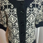 Jillian Jone Thick Wool Short Sleeve Sweater Black/ Off White. Sz: S Aztec print Black Photo 7