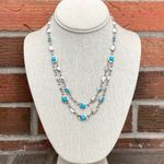 Layered Turquoise and Silver Geometric Necklace Blue Photo 1