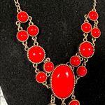 Elegant Red Statement Necklace Teardrop 19” Photo 2