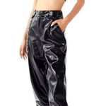 I am gia  Pants Women Small Black Faux Patent Leather Cobain Jogger‎ Goth Baggy Photo 0