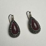 Lia Sophia  Plum Red Teardrop Rhinestone Dangle Pierced Earrings Bronze Tone Photo 0