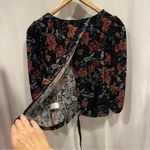 Monteau Cute  floral crushed velvet open tie back puff sleeve whimsigoth top Photo 4