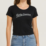 Vintage Y2K Harley‎ Davidson Women's Baby Tee Size S Stretchy Black Photo 0