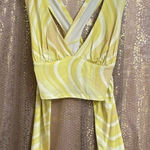 Urban Outfitters  Yellow White Criss Cross Tie Back Swirl Crop Top, M NWOT Photo 0