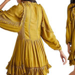 Free People One Mustard Yellow Ruffle Tiered Mini Dress XS Boho Festival Photo 0
