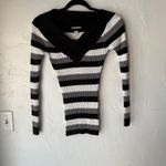 Love by Design Y2k Striped V Neck Fitted Sweater Gray Medium Snatched Grunge Photo 1