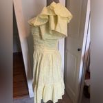 AQUA  V-Neck Ruffled Eyelet Mini Dress Women's Large Yellow Short Flutter Sleeve Photo 11