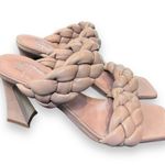 Marc Fisher Womens Hammy Heeled Sandal 8.5M Leather Chunky Woven Straps Beige Photo 3