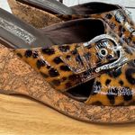 Brighton  Leopard‎ Patent Leather Cork Wedge Heel Sandal Slides Brown 7.5 Photo 6