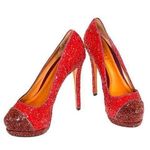 Schutz Stilletos Red Glitter Platform High Heels Lux Glam Party Shoes Size 5B Photo 0