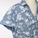 Faded Glory  Blue Floral Chambray Button Down Shirt Size Large Photo 6