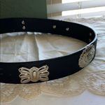 Elegant Black Belt with Silver Butterfly and floral designs and Buckle Photo 3