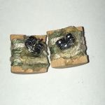 Green and Cream Thread Spool Vintage Boho Earrings Photo 3