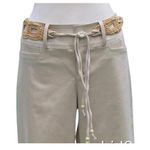 Cache Beige Stretch Pant Removable Wood Bead Belt Crop Flair New $118 NWT Photo 0
