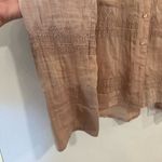 Chelsea Flower Crochet Women’s Silk Like Long Sleeve Button Blouse Boho Pink Tan Size M Photo 2