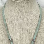Blue Faux Turquoise Pendant Silver Tone and Light Blue Faux Suede Necklace Photo 2