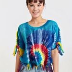Spirit Brand Multicolored Rainbow Tie Dye Fringe Hem Short Sleeve Top Photo 0