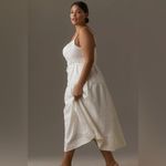 Anthropologie  Linen Square Neck Midi Dress White Lace Embroidered Eyelet Size S Photo 6