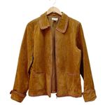 Christopher & Banks Cognac Suede Leather Jacket Size XL Zip Front Crochet Trim Photo 2
