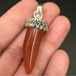 Handcrafted 925 Sterling Silver Natural Stone Carnelian Point Pendant 8.5g. Brown Photo 2