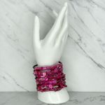 Wide Black and Pink Shell Beaded Wire Cuff Bracelet Photo 2