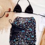 Black cheeky bikini butterfly cover skirt three pieces set Photo 3