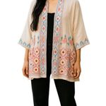 Johnny Was 100% Cotton Embroidered Open Jacket Kimono Large Photo 1