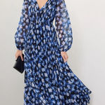 Monique Lhuillier RTR ML Melanie Black White & Blue Floral Maxi Dress Sz 0 Photo 0