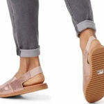 Sorel ‎ Sandals Ella Rose Gold Metallic Suede Leather Slingback Size 6.5 Photo 0