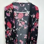 Torrid  Size 3X Black Floral Print Crepe Fringe Open Front Kimono Duster Photo 2