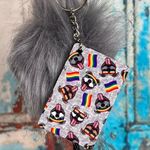 Pit Bulls Rainbow Keychain With Faux Fur Pom Photo 0