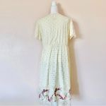 Polagram Cream Yellow Polkadot Embroidered Floral Tulle Short Sleeve Dress. Photo 4