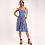 ASTR The Label Blended Blue Floral Print Button-Up Midi Dress S Photo 1