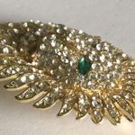 None Gold Tone CZ Rhinestones & Green Rhinestone Eyes Lions Head Brooch Shoulder Pin Photo 3