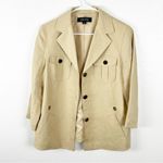 Kasper Khaki 100% Linen Lined 3/4 Sleeves Front Button Blazer, Size 12 Photo 6