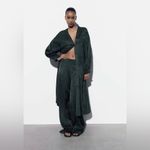 ZARA Luxury Green Bohemian Embroidered Satin Effect Wide Leg Lounge Pants Sz L Photo 2