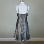Silver Metallic Sleeveless Midi Sheath Cocktail Dress Size 10 Nightway Cowl Neck Photo 5