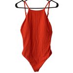 ANDIE NEW Asbury Ribbed High Neck Low Back One Piece Swimsuit Orange Size Medium Photo 1
