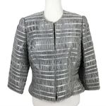 Carmen Marc Valvo Silver Zip Front Shirred Party Cocktail Wedding Jacket Sz 12 Photo 0