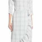 Chelsea28  Women's Light Gray Ruffle Plaid A Line Wrap Short Sleeved Dress Sz XS Photo 0