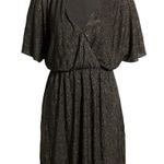 All in Favor Shimmer Black Metallic V Neck Blouson Sleeve Mini Dress Size Medium Photo 5