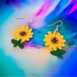 Cute Crochet Style Dangle Earrings Trendy‎ Sunflower Design Braiding Jewelry Yellow Photo 1