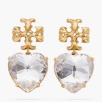 Tory Burch  Kira Crystal faceted heart drops hanging from TB logo studs Photo 0