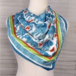 ZARA Elephant Print Scarf Square Teal/Multi-OS Photo 0
